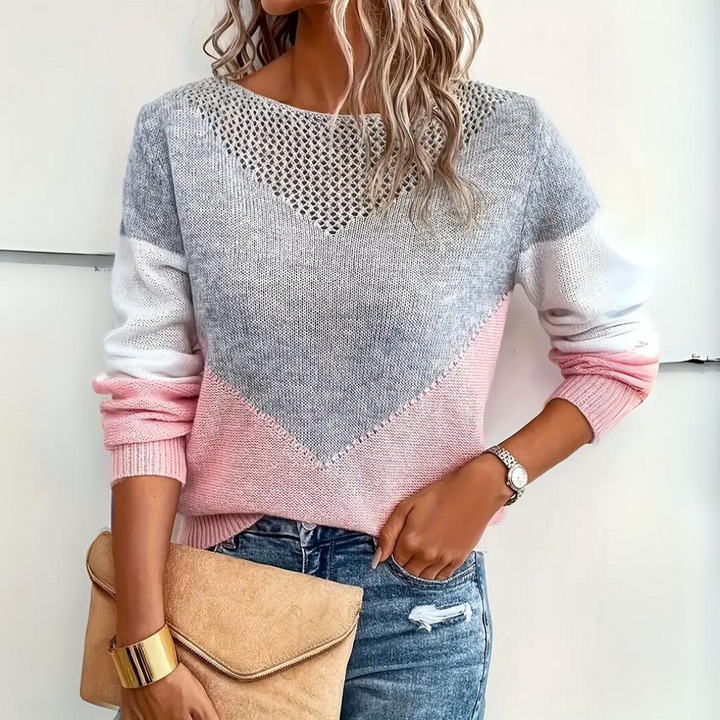 Chloe | Women’s Color Block Sweater with Mesh Detail