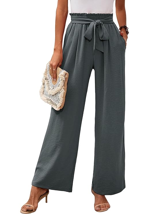 High Waist Wide Leg Pants Women Soft Tie Waist