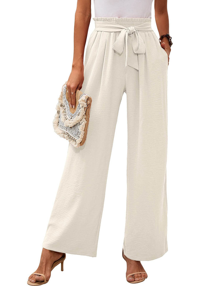 High Waist Wide Leg Pants Women Soft Tie Waist