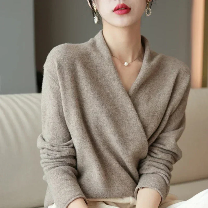 Natalie | Women’s Winter Wrap V Neck Knit Sweater